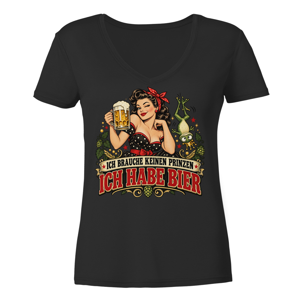 Ich brauche keinen Prinzen - Ich habe Bier - Damen V-Neck T-Shirt
