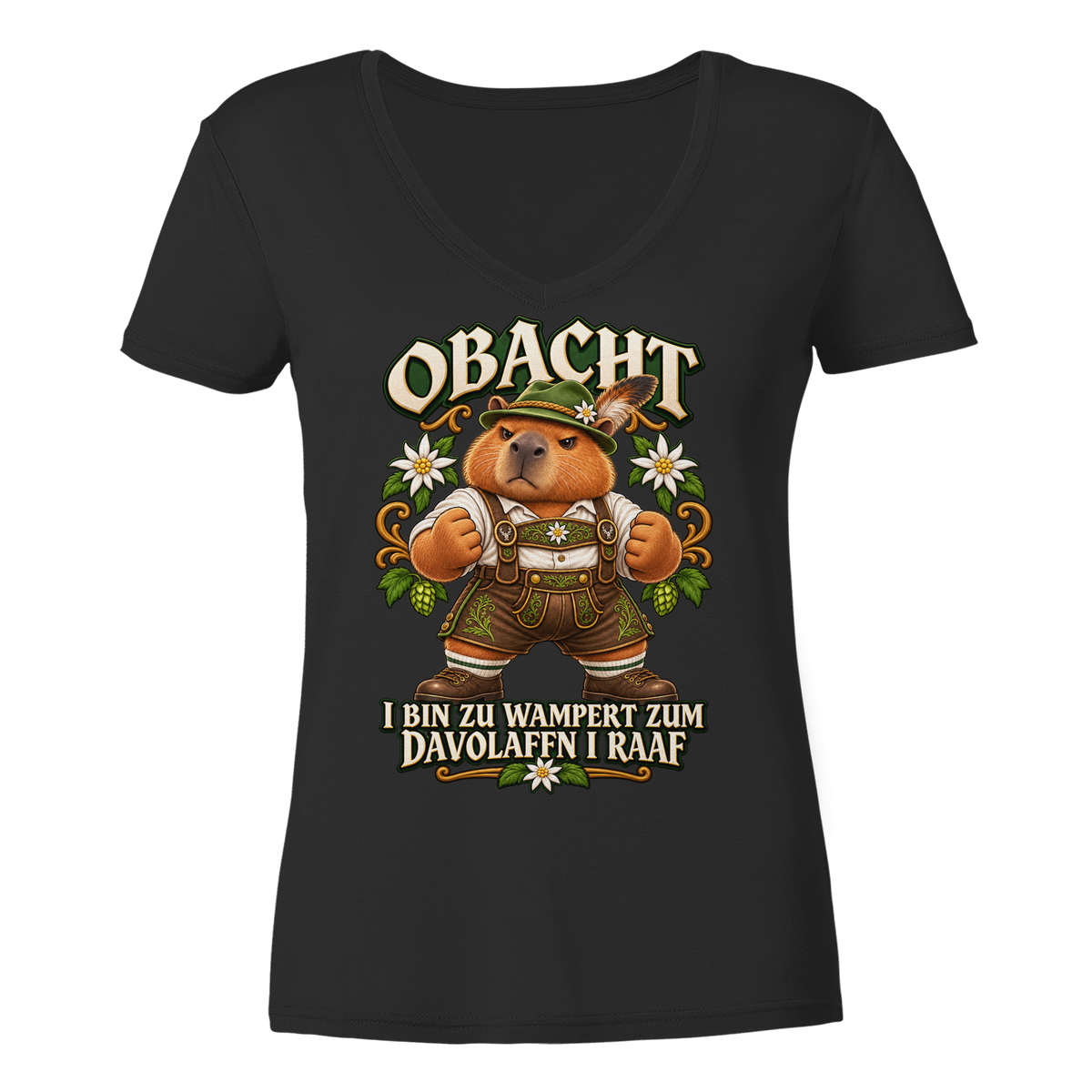 Obacht - I Raaf - Damen V-Neck T-Shirt