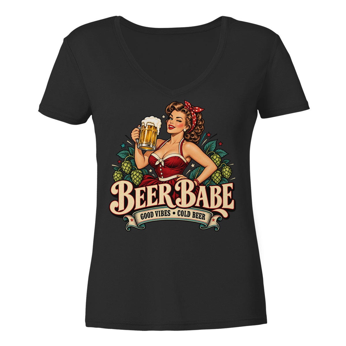 Beer Babe - Good Vibes, Cold Beer - Damen V-Neck T-Shirt