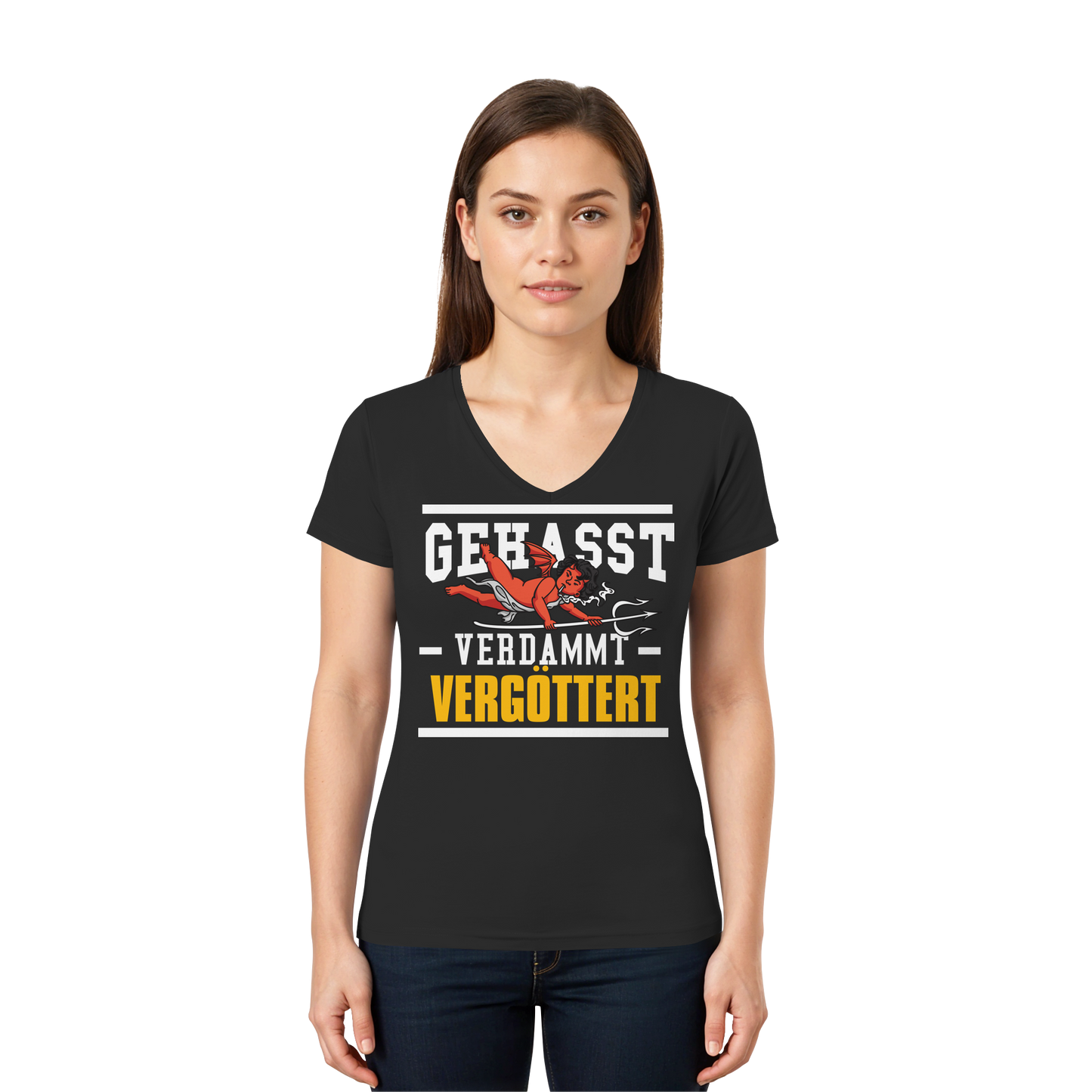 Gehasst Verdammt Vergöttert - böhser Engel - Damen V-Neck T-Shirt