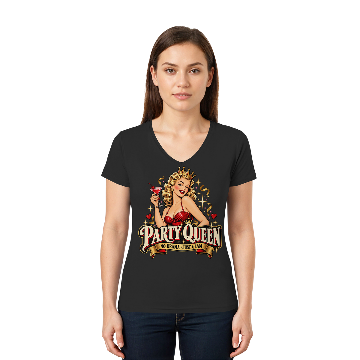 PARTY QUEEN - No Drama, just Glam - Damen V-Neck T-Shirt
