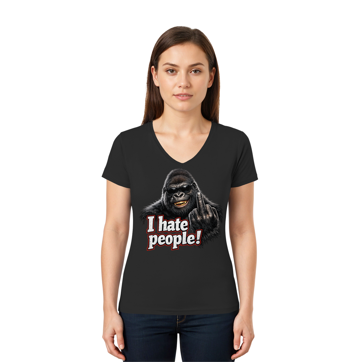 I hate people! - Damen V-Neck T-Shirt