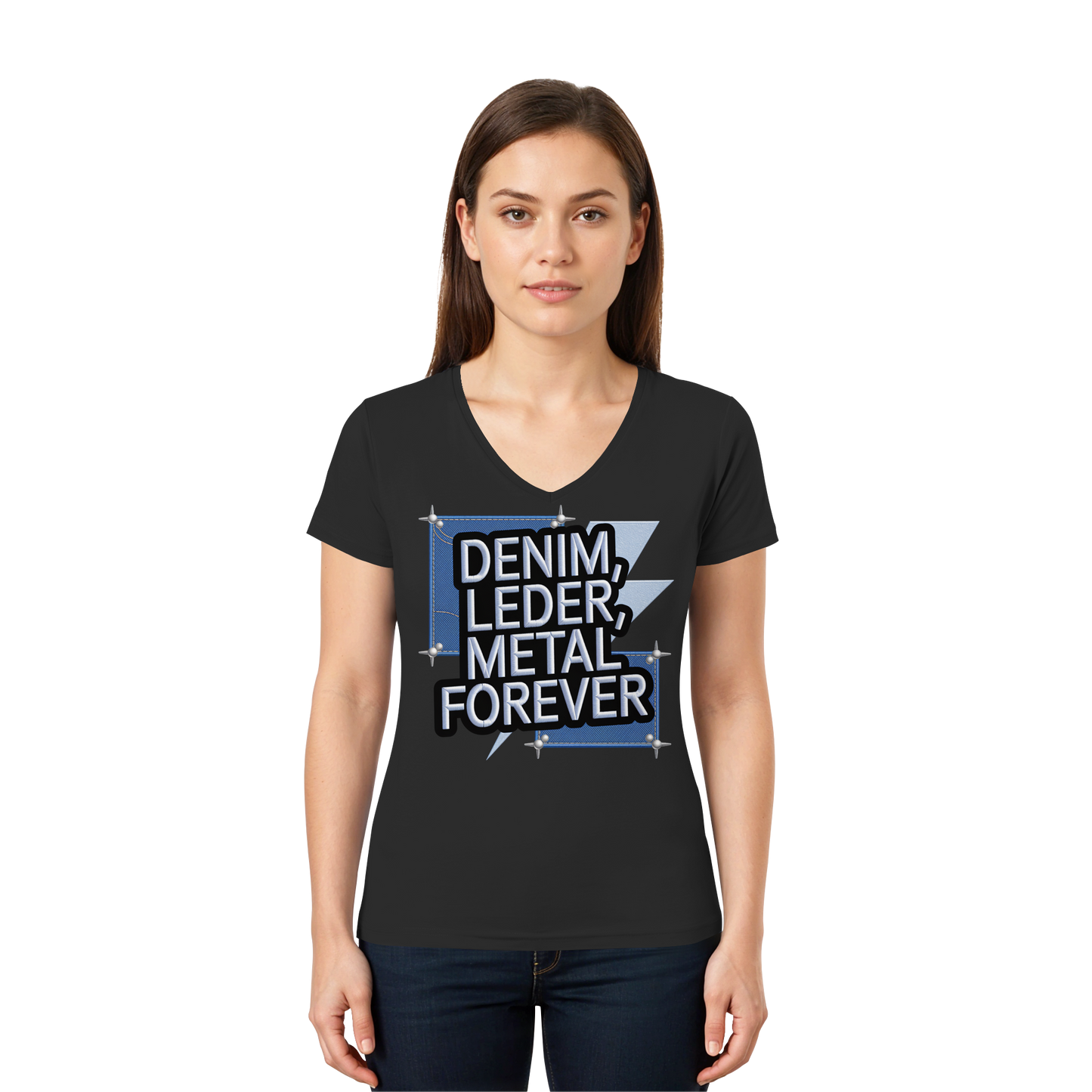 Denim, Leder, Metal Forever - Heavy Metal - Damen V-Neck T-Shirt