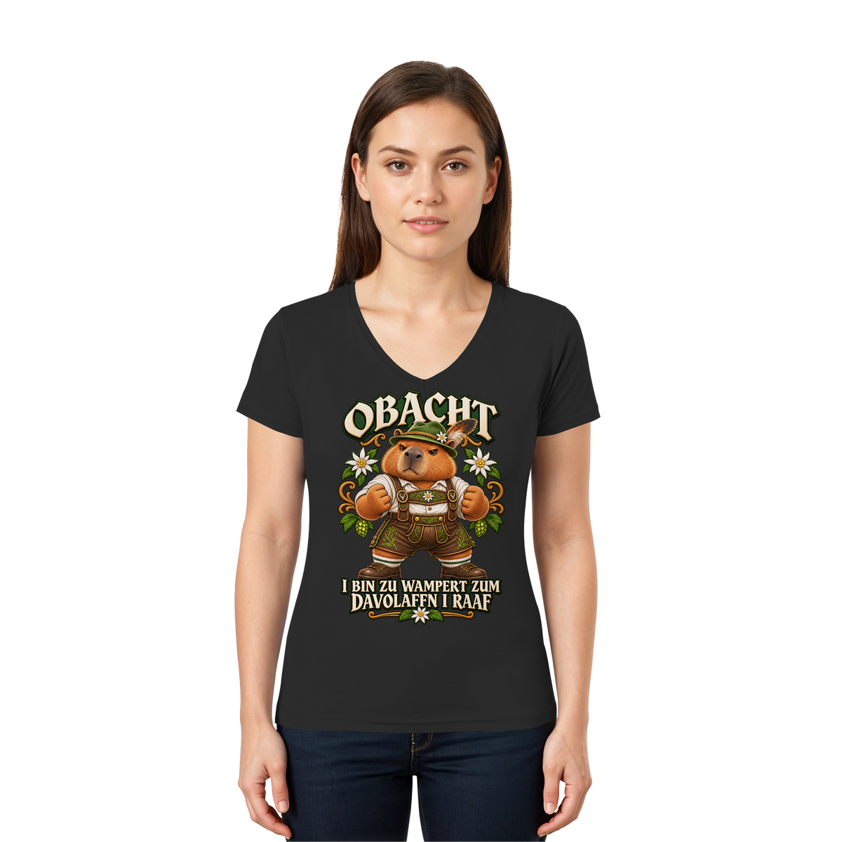 Obacht - I Raaf - Damen V-Neck T-Shirt