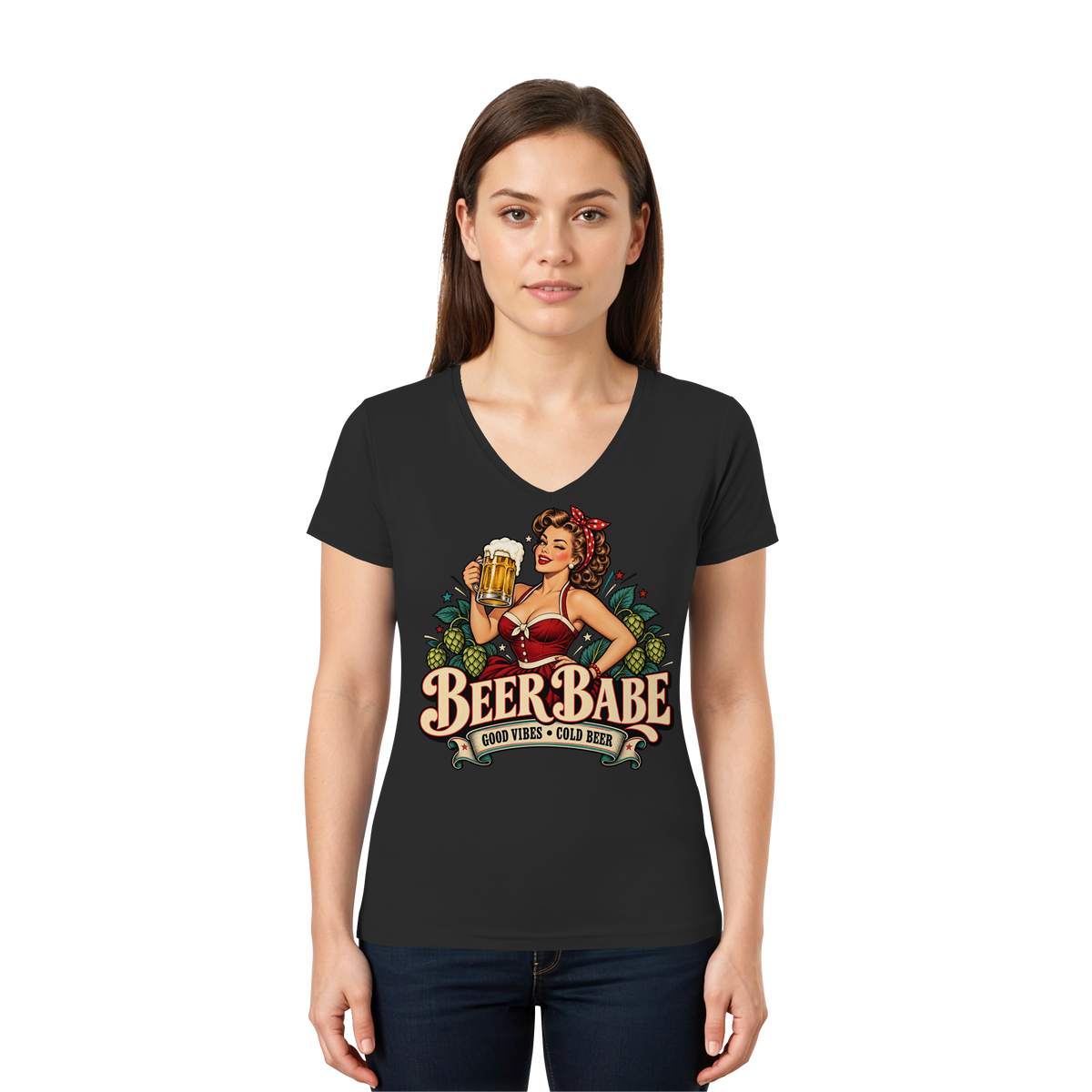 Beer Babe - Good Vibes, Cold Beer - Damen V-Neck T-Shirt