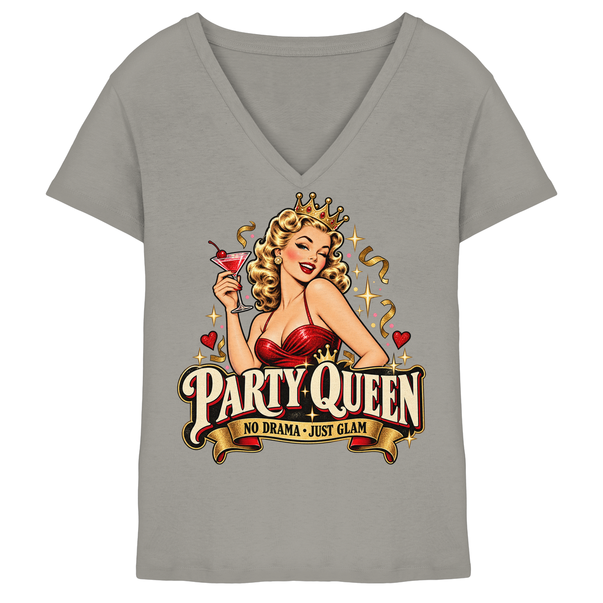 PARTY QUEEN - No Drama, just Glam - Damen V-Neck T-Shirt
