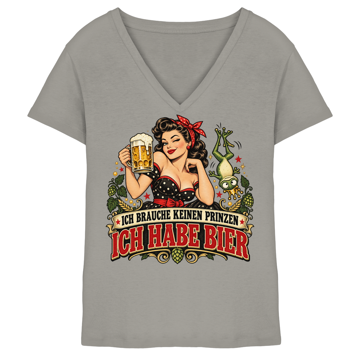 Ich brauche keinen Prinzen - Ich habe Bier - Damen V-Neck T-Shirt