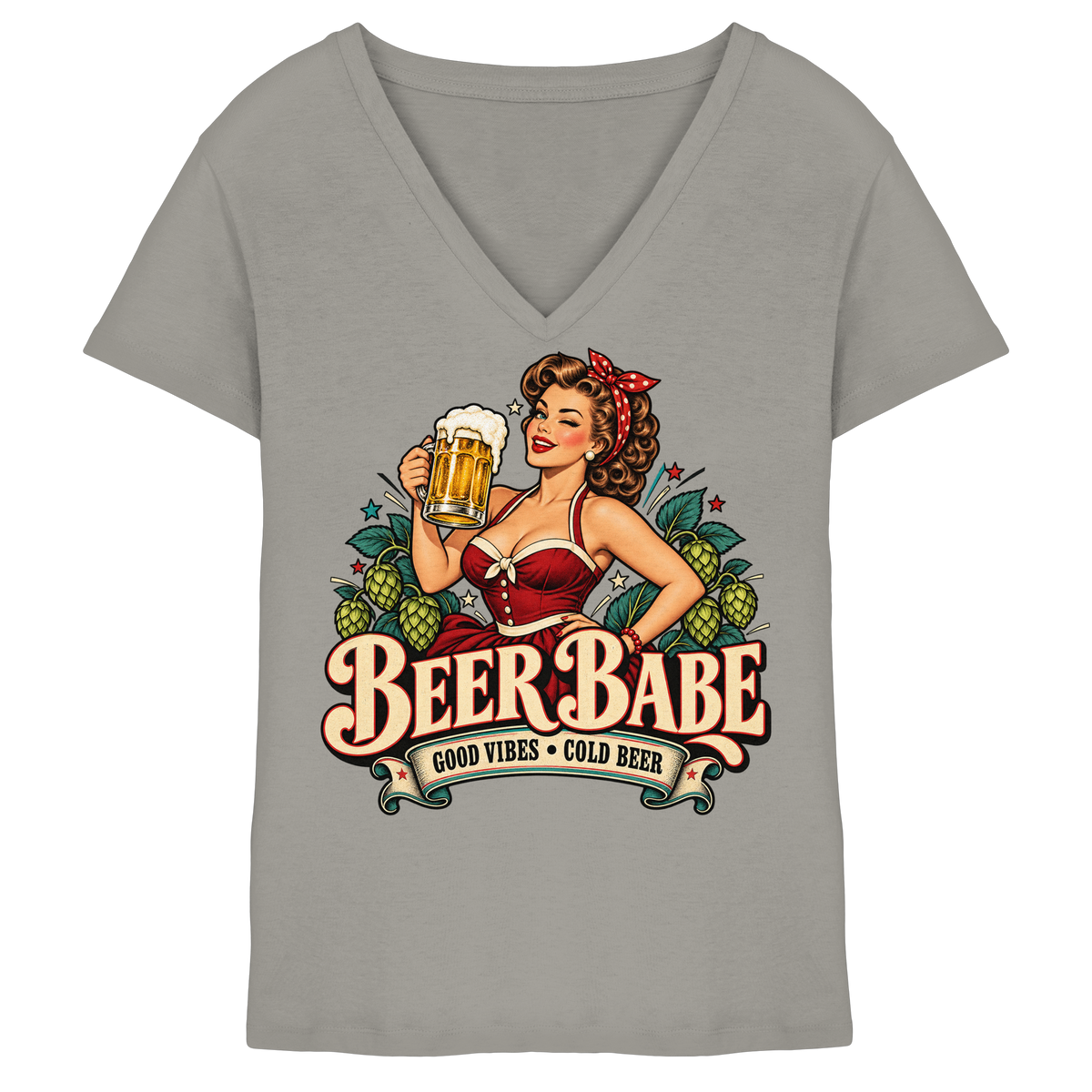 Beer Babe - Good Vibes, Cold Beer - Damen V-Neck T-Shirt