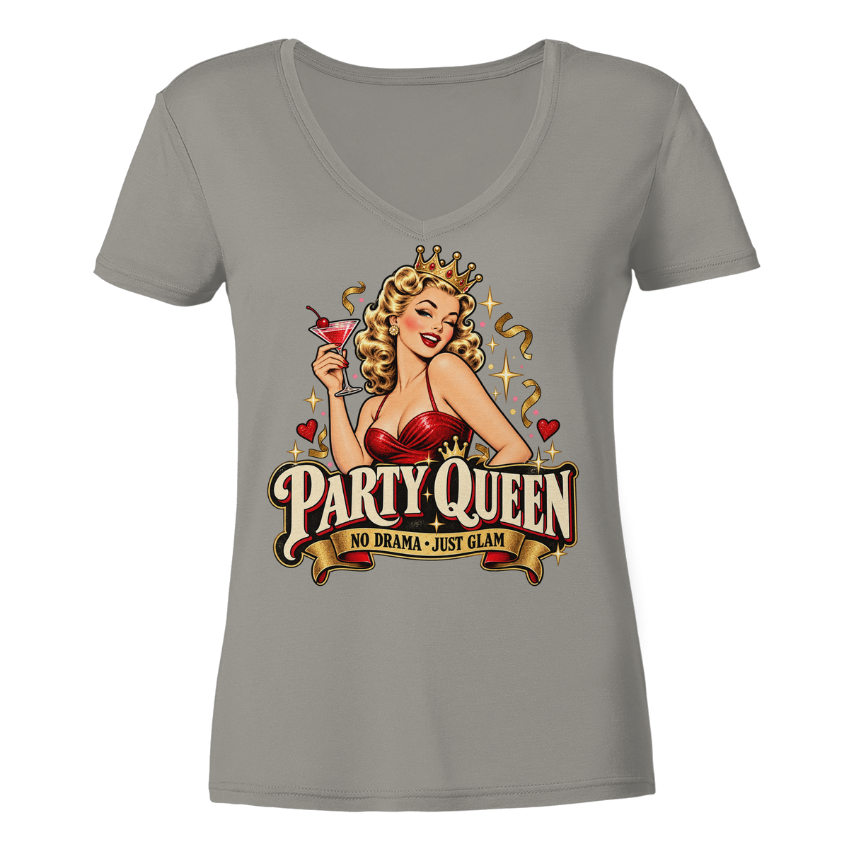 PARTY QUEEN - No Drama, just Glam - Damen V-Neck T-Shirt