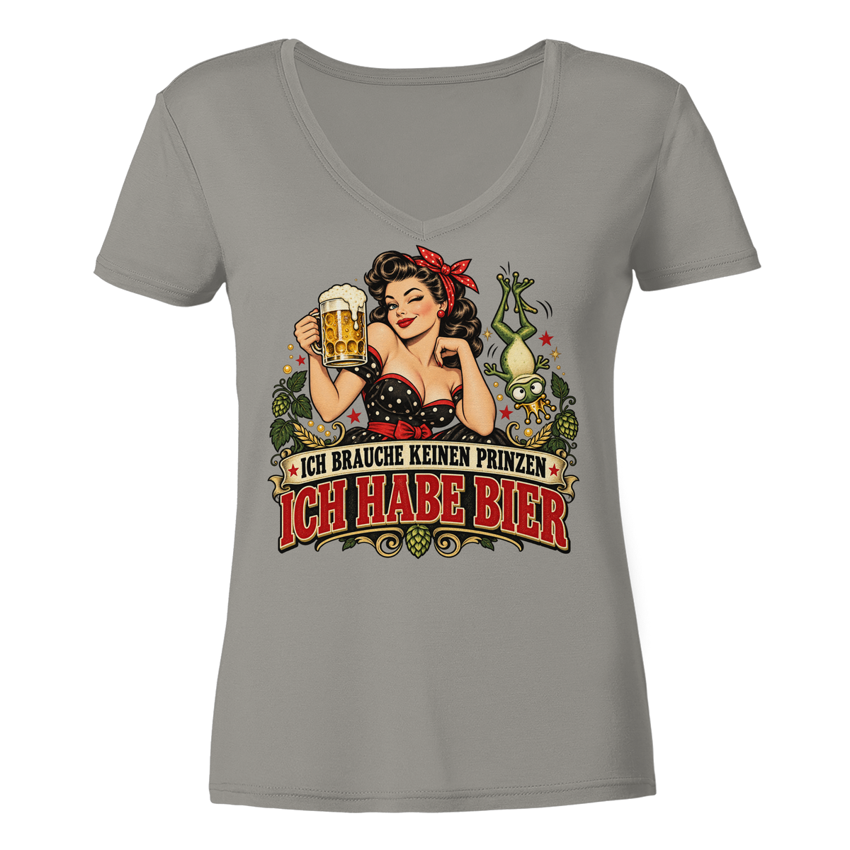 Ich brauche keinen Prinzen - Ich habe Bier - Damen V-Neck T-Shirt