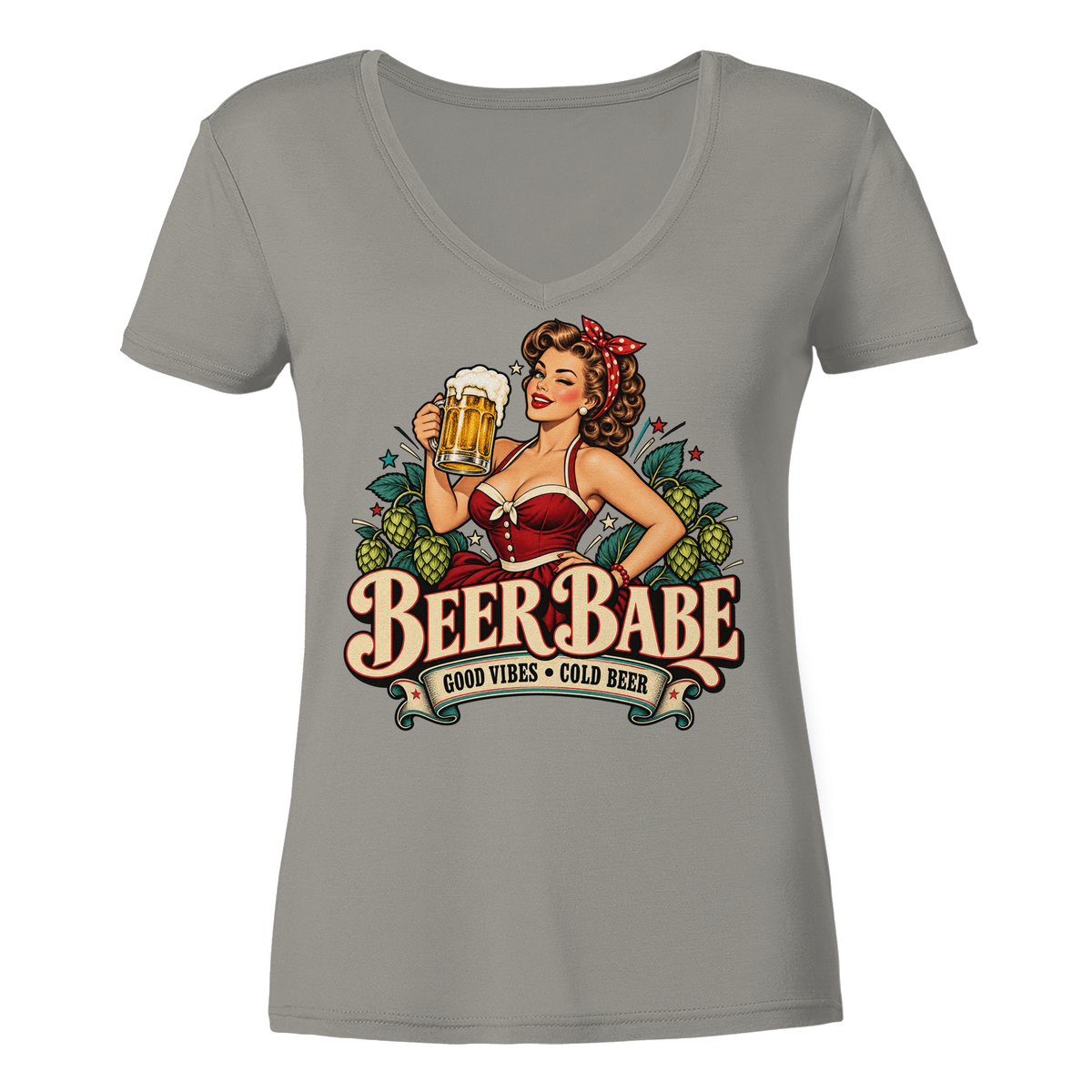 Beer Babe - Good Vibes, Cold Beer - Damen V-Neck T-Shirt