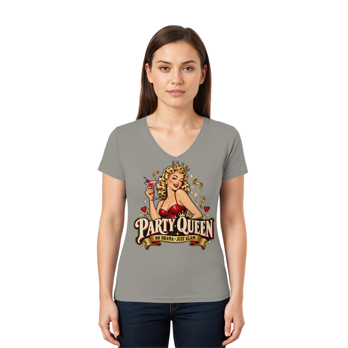 PARTY QUEEN - No Drama, just Glam - Damen V-Neck T-Shirt