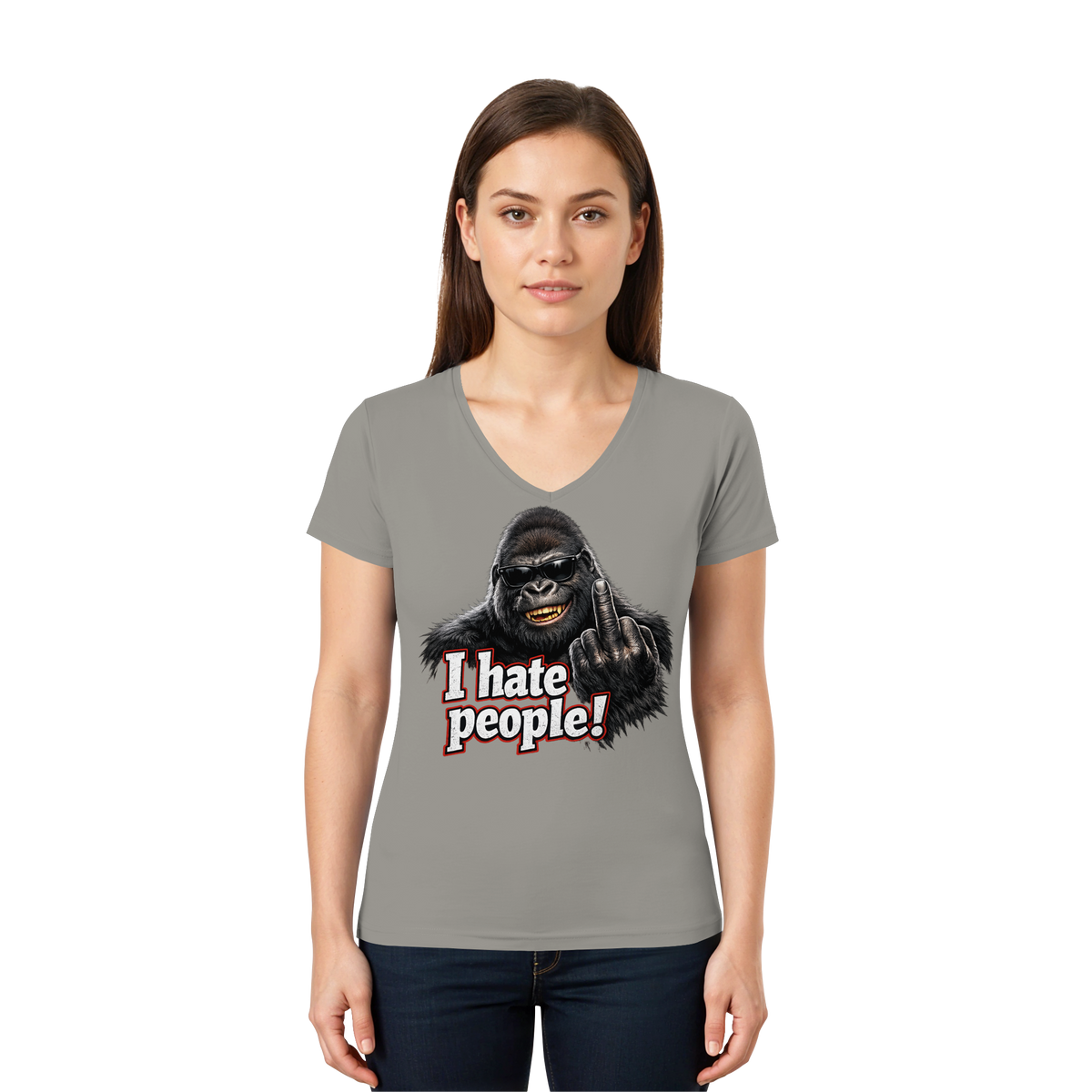 I hate people! - Damen V-Neck T-Shirt