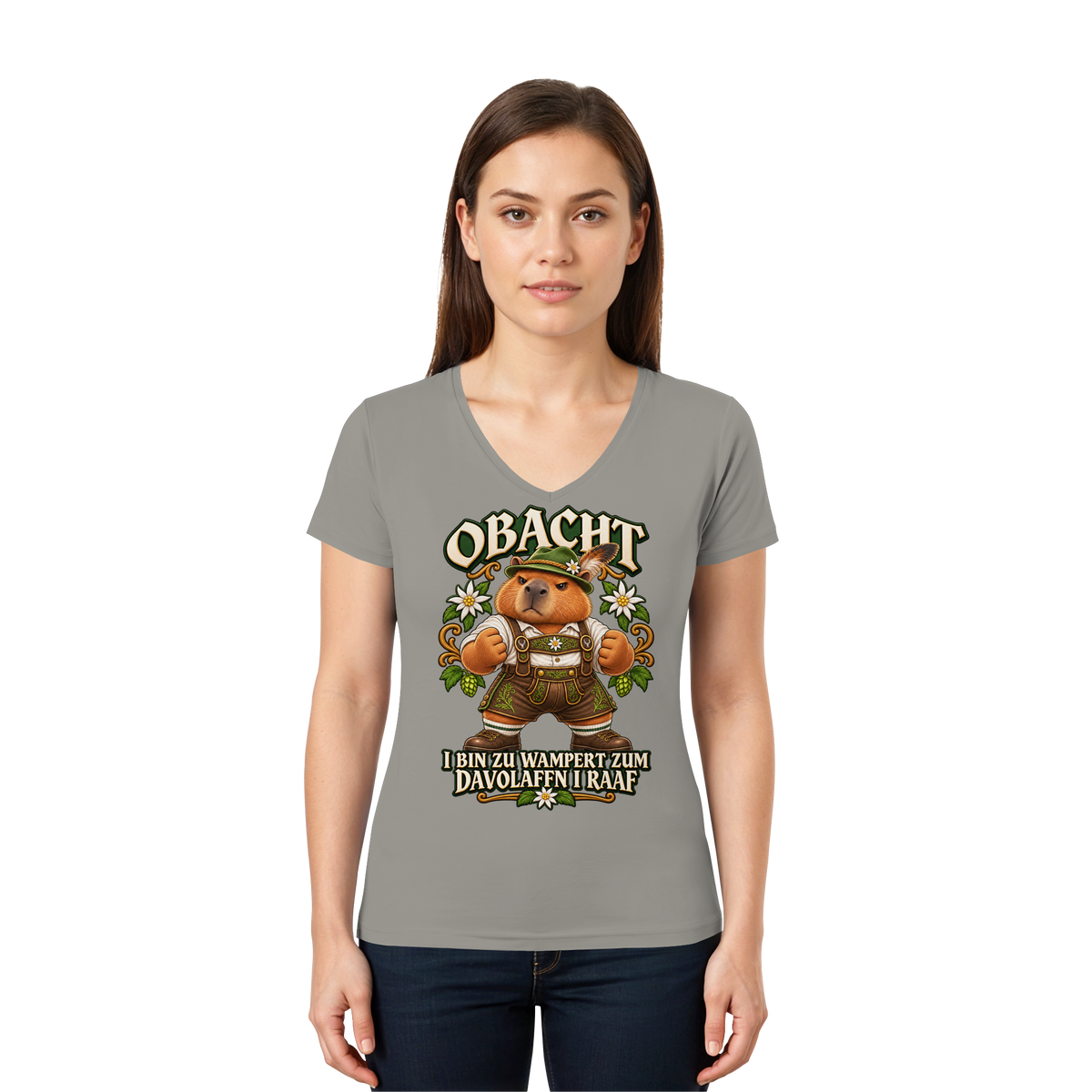 Obacht - I Raaf - Damen V-Neck T-Shirt