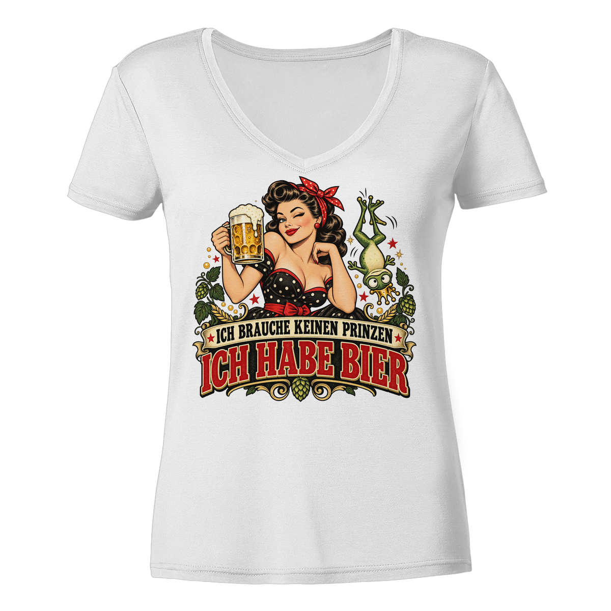 Ich brauche keinen Prinzen - Ich habe Bier - Damen V-Neck T-Shirt