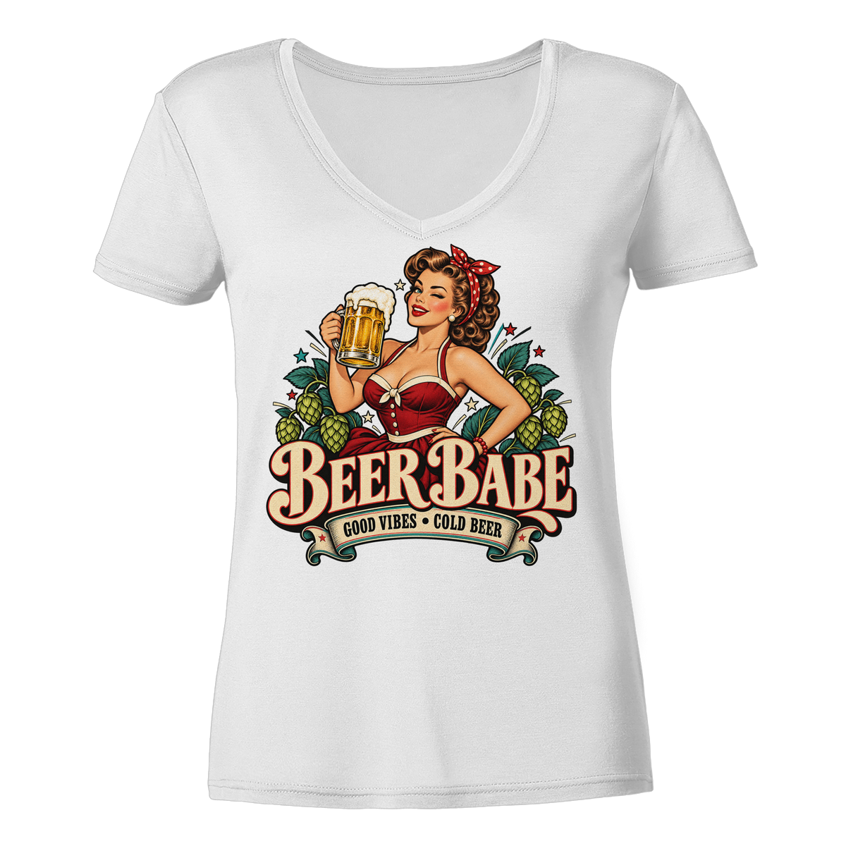 Beer Babe - Good Vibes, Cold Beer - Damen V-Neck T-Shirt