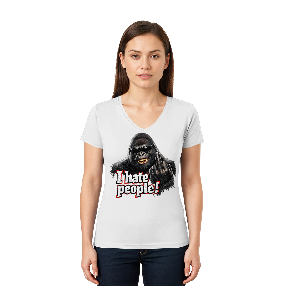 I hate people! - Damen V-Neck T-Shirt