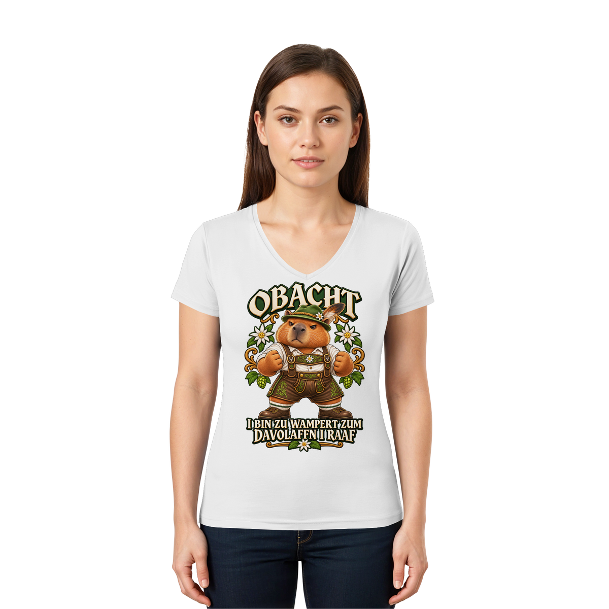 Obacht - I Raaf - Damen V-Neck T-Shirt