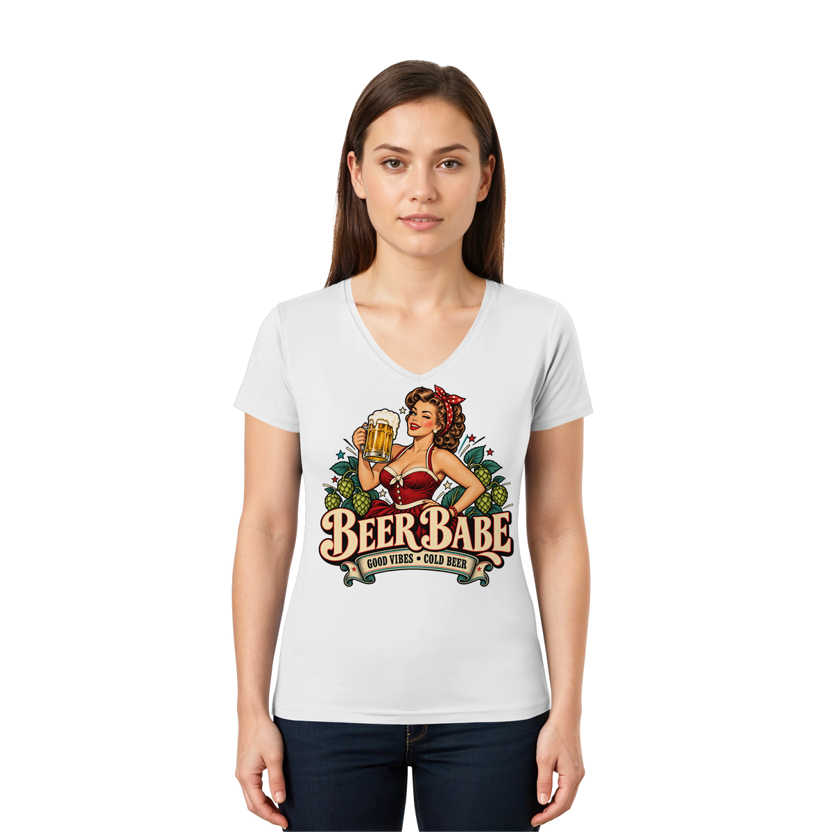 Beer Babe - Good Vibes, Cold Beer - Damen V-Neck T-Shirt