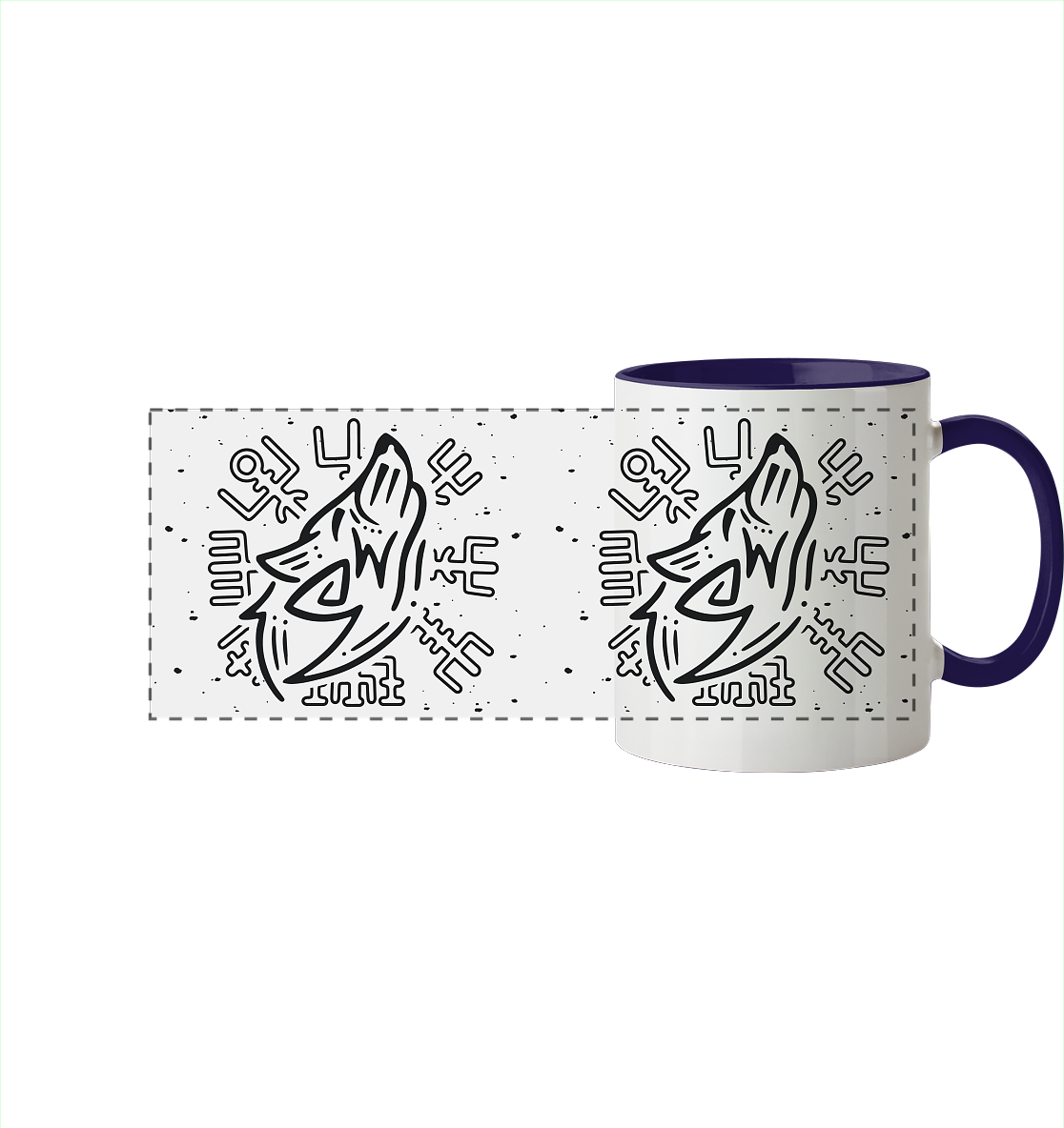 Fenris Wolf mit Runen - Tasse zweifarbig