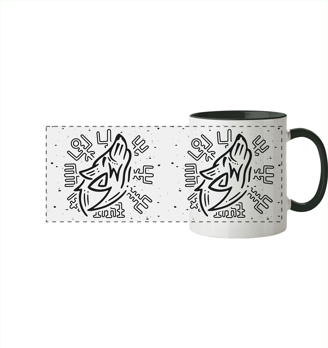 Fenris Wolf mit Runen - Tasse zweifarbig