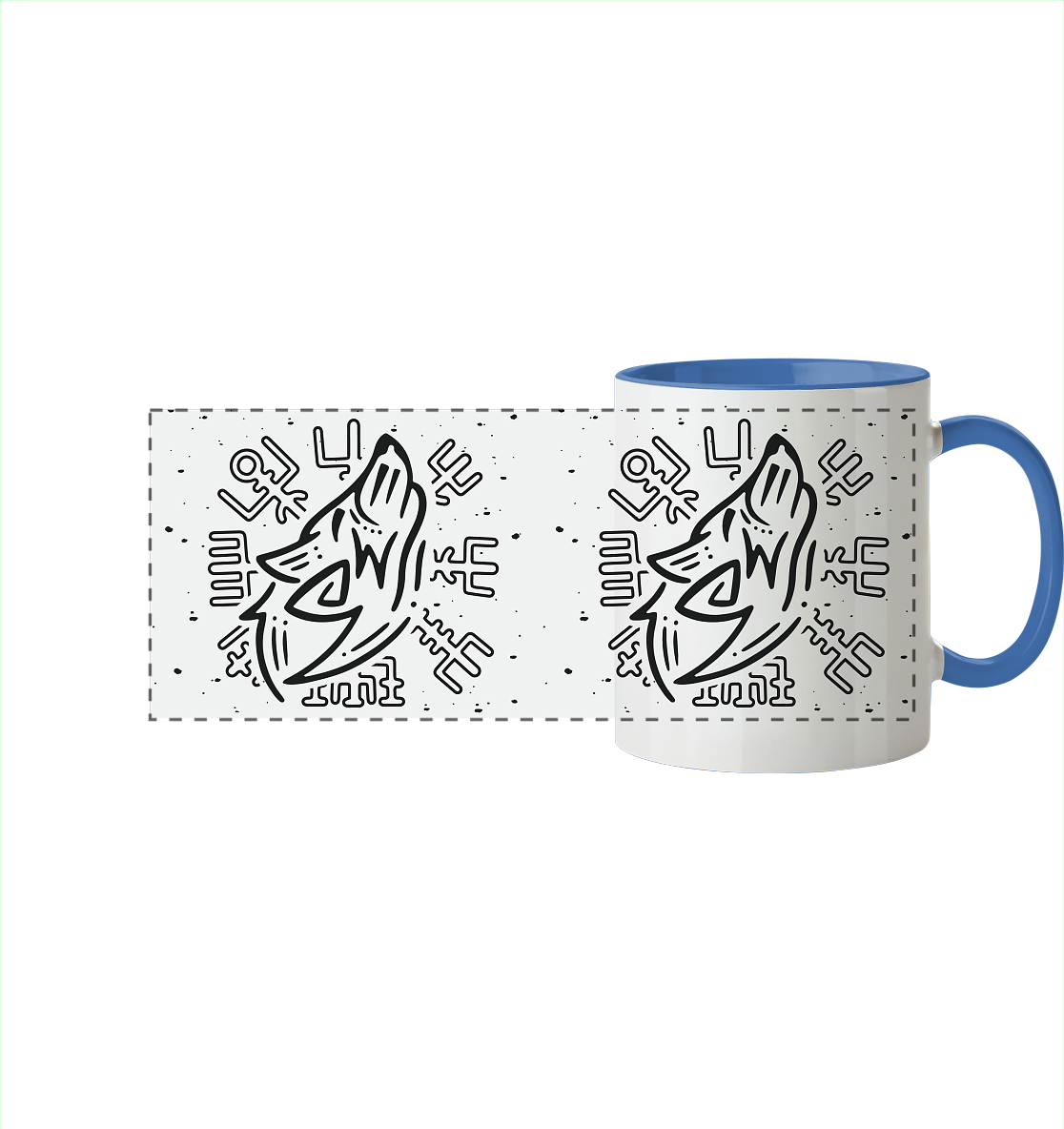 Fenris Wolf mit Runen - Tasse zweifarbig