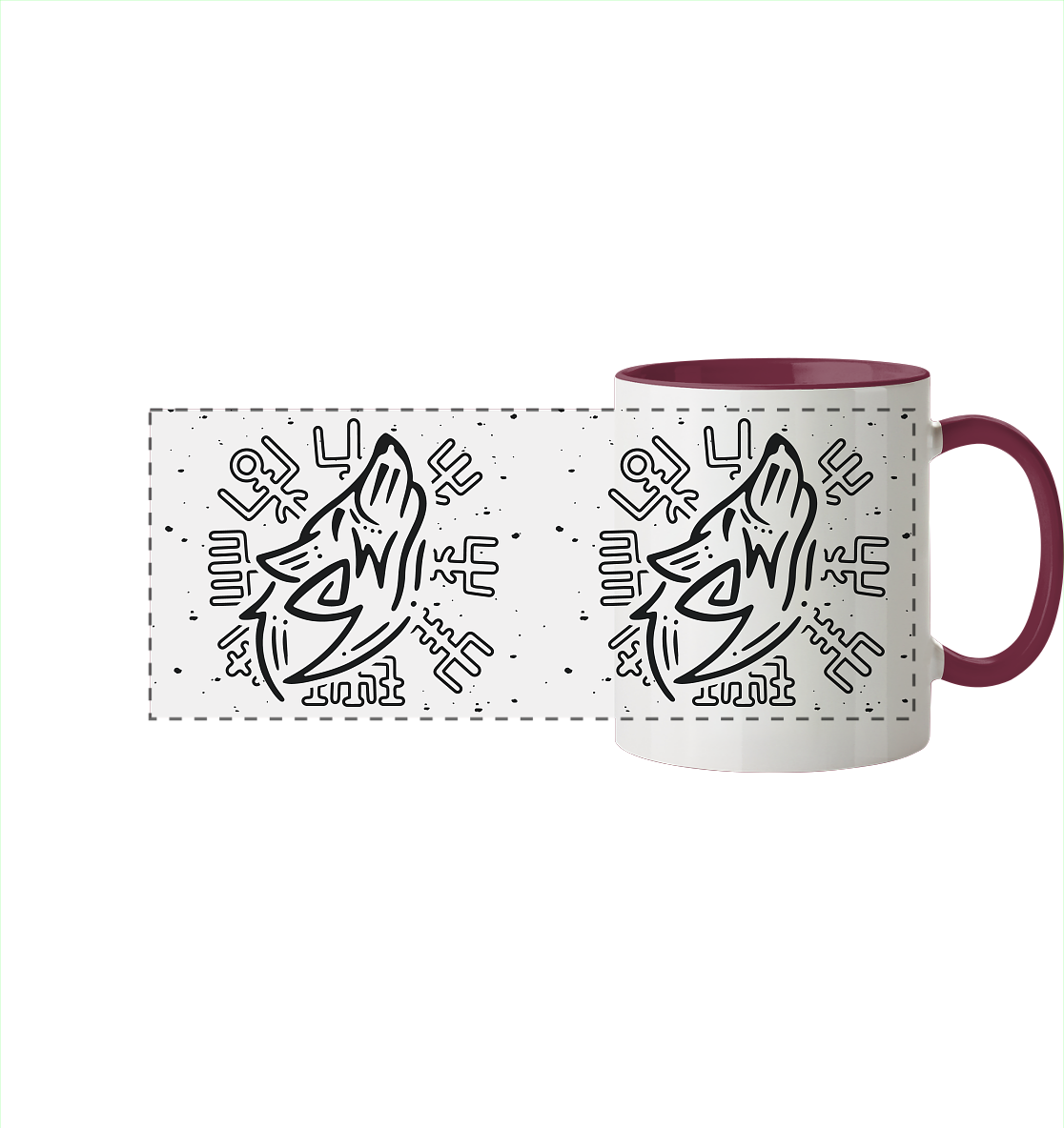 Fenris Wolf mit Runen - Tasse zweifarbig