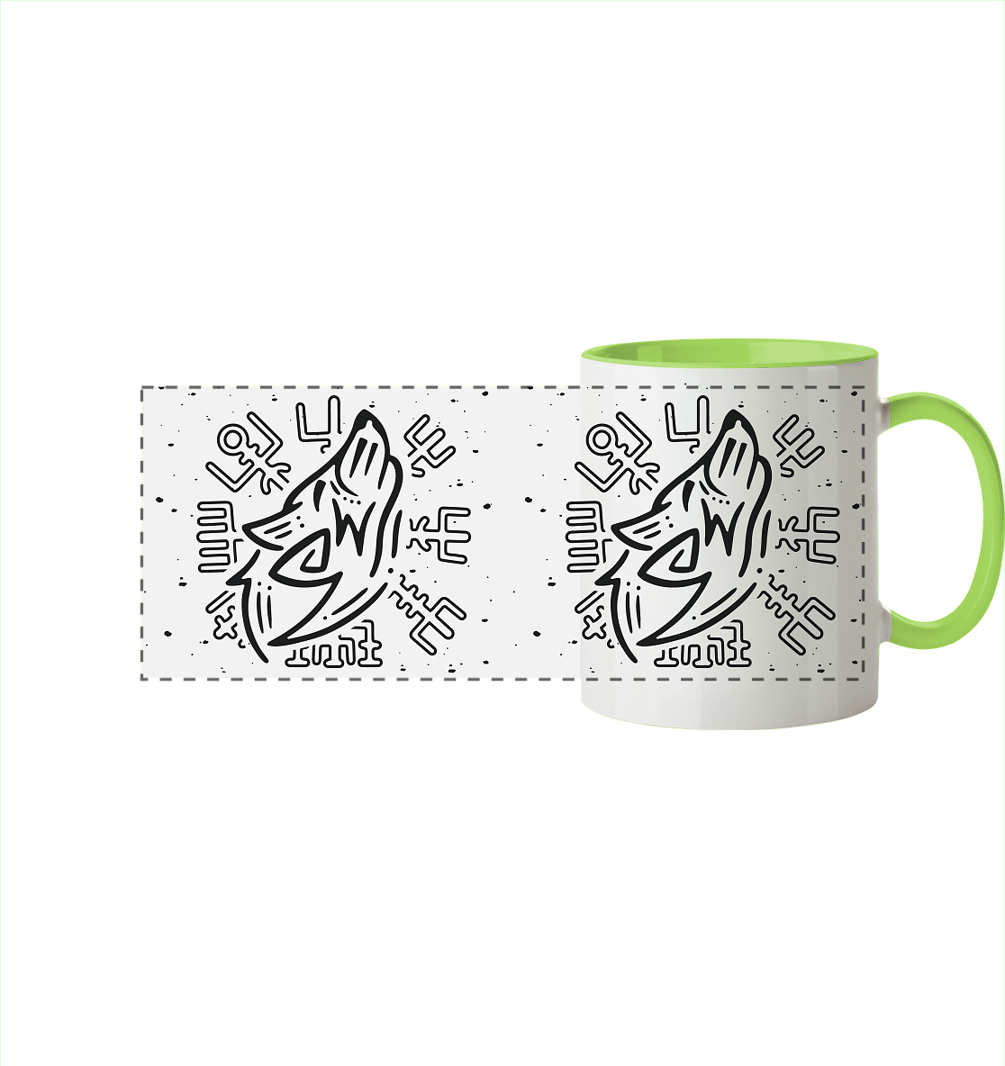 Fenris Wolf mit Runen - Tasse zweifarbig
