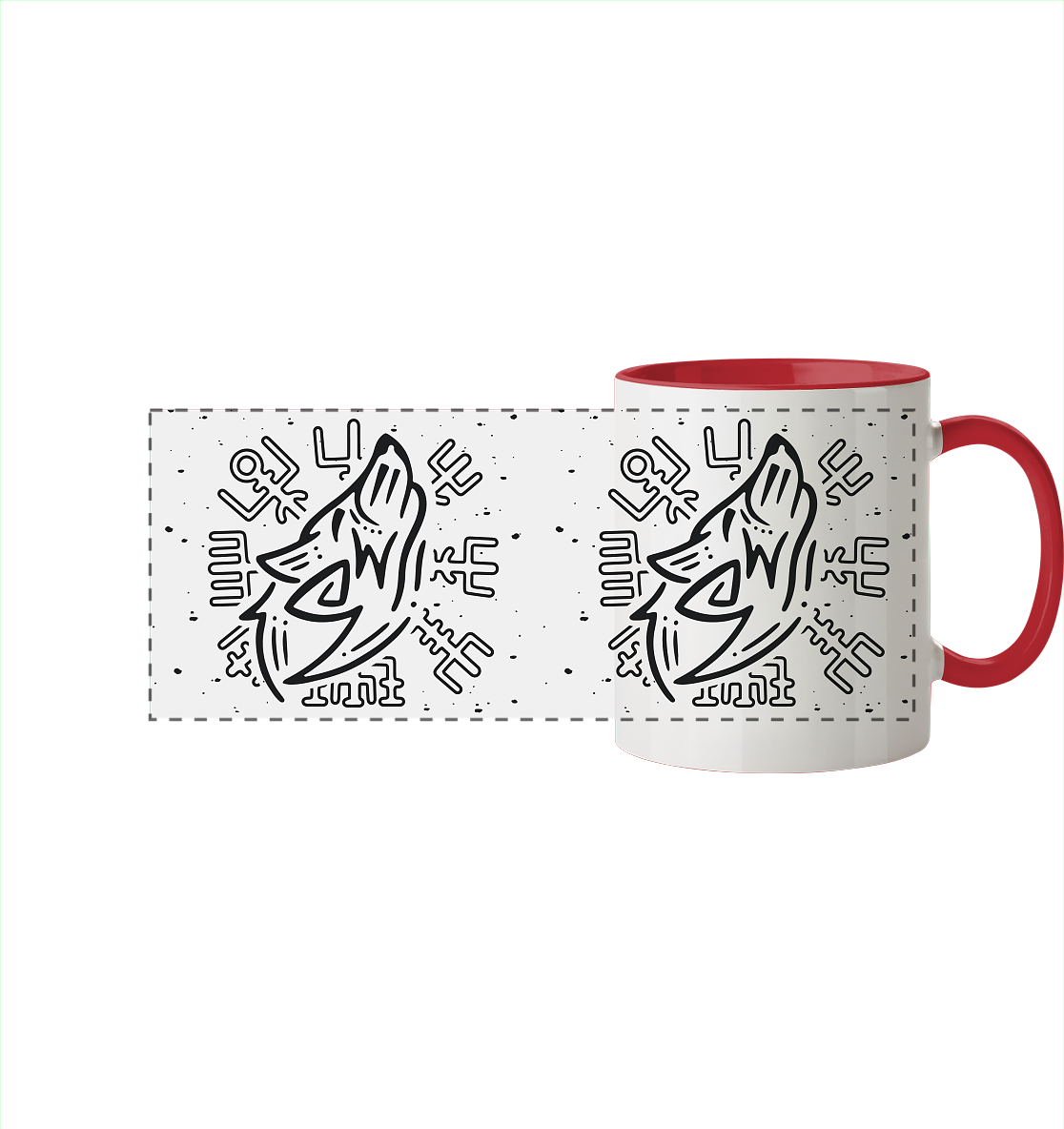 Fenris Wolf mit Runen - Tasse zweifarbig