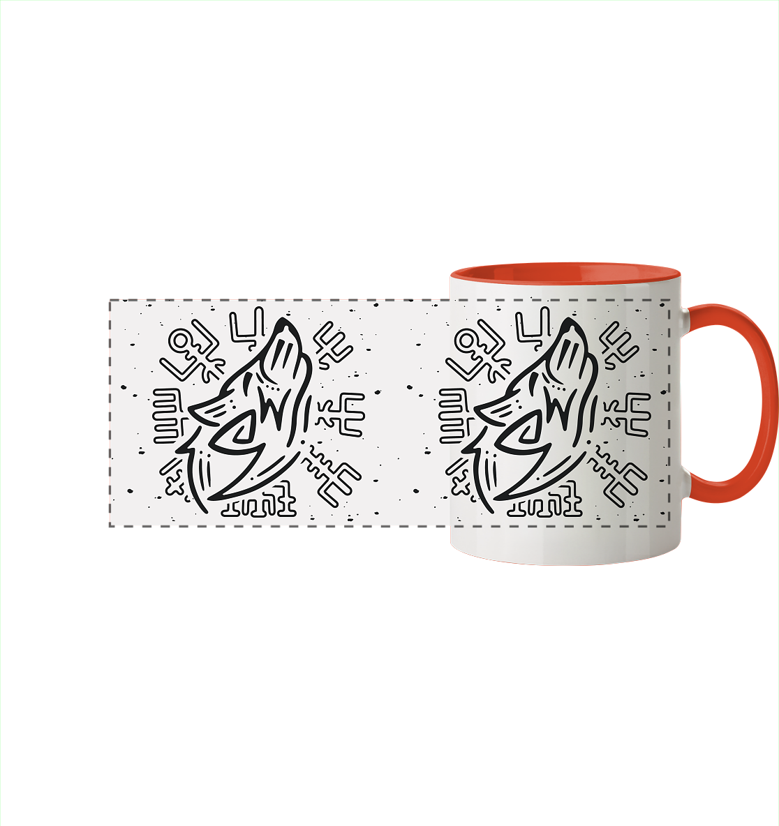 Fenris Wolf mit Runen - Tasse zweifarbig