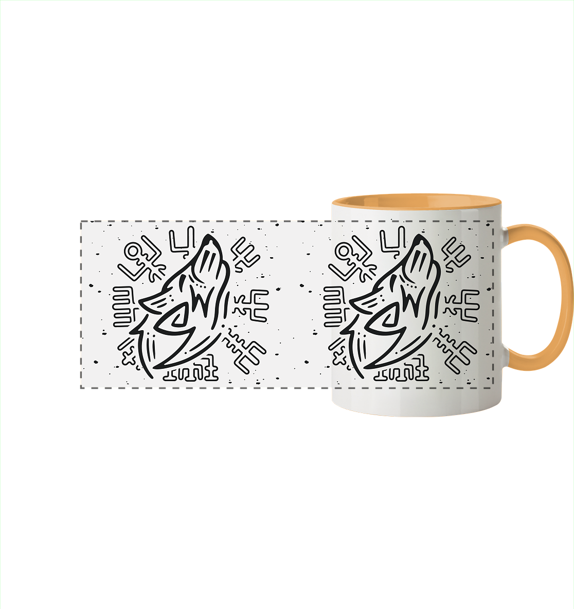 Fenris Wolf mit Runen - Tasse zweifarbig