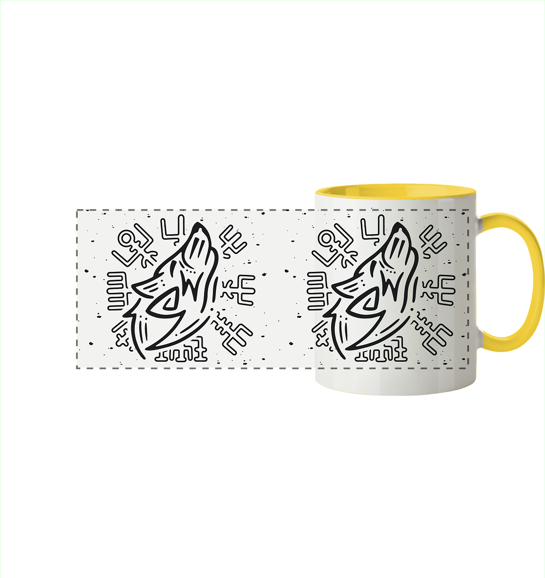 Fenris Wolf mit Runen - Tasse zweifarbig