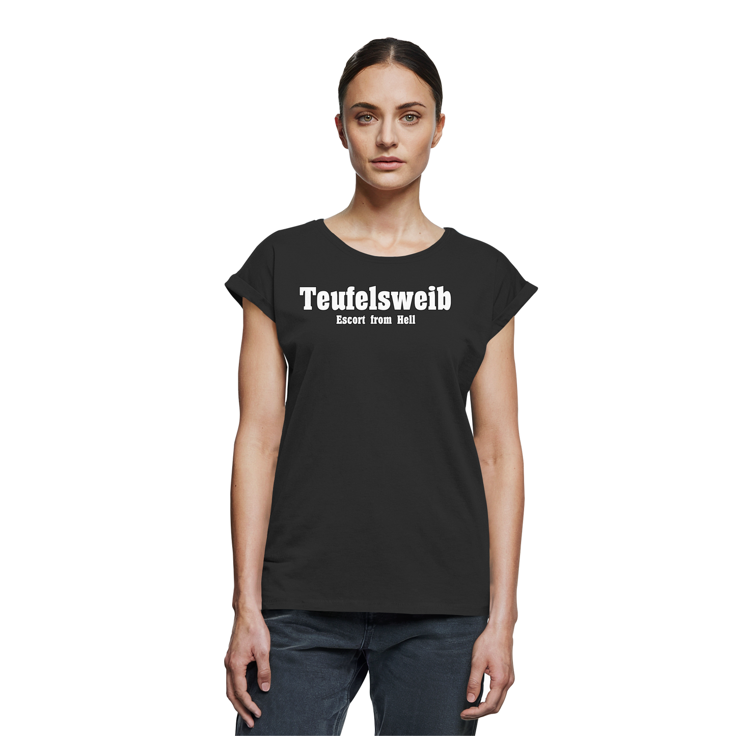 Teufelsweib – Escort from Hell - Damen T-Shirt mit verlängerten Schultern